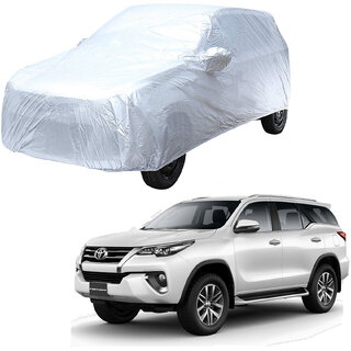                       AutoRetail Toyota FORTUNER Silver Matty Car Body Cover for 2011 Model (Mirror Pocket, Triple Stiched)                                              