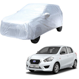                       AutoRetail Datsun GO Silver Matty Car Body Cover for 2016 Model (Mirror Pocket, Triple Stiched)                                              
