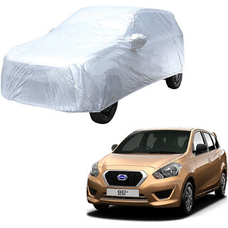                       AutoRetail Datsun GO+ Silver Matty Car Body Cover for 2019 Model (Mirror Pocket, Triple Stiched)                                              