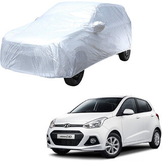                       AutoRetail Hyundai Grand i10 Silver Matty Car Body Cover for 2011 Model (Mirror Pocket, Triple Stiched)                                              