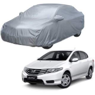                       AutoRetail Honda City Silver Matty Car Body Cover For 2016 Model (Mirror Pocket, Triple Stiched)                                              