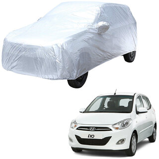                       AutoRetail Hyundai I10 Silver Matty Car Body Cover for 2015 Model (Mirror Pocket, Triple Stiched)                                              