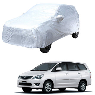                       AutoRetail Toyota INNOVA Silver Matty Car Body Cover for 2009 Model (Mirror Pocket, Triple Stiched)                                              