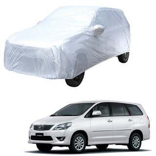                       AutoRetail Toyota INNOVA Silver Matty Car Body Cover for 2014 Model (Mirror Pocket, Triple Stiched)                                              