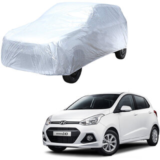 AutoRetail Hyundai Grand i10 Silver Matty Car Body Cover for 2013 Model (Triple Stiched, without Mirror Pocket)