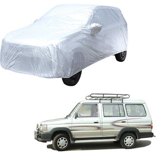                       AutoRetail Toyota QUALIS Silver Matty Car Body Cover for 2019 Model (Mirror Pocket, Triple Stiched)                                              