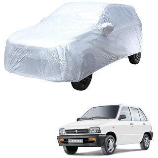 AutoRetail Maruti Suzuki 800 Silver Matty Car Body Cover for 2002 Model (Mirror Pocket, Triple Stiched)