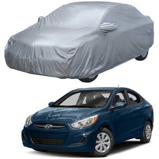                       AutoRetail Hyundai Accent Silver Matty Car Body Cover for 2006 Model (Mirror Pocket, Triple Stiched)                                              