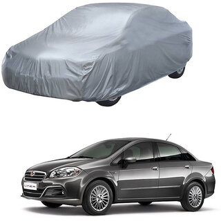                       AutoRetail Fiat LINEA Silver Matty Car Body Cover for 2019 Model (Triple Stiched, without Mirror Pocket)                                              