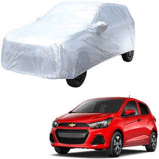                       AutoRetail Chevrolet Spark Silver Matty Car Body Cover For 2010 Model (Mirror Pocket, Triple Stiched)                                              