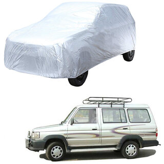                       AutoRetail Toyota QUALIS Silver Matty Car Body Cover for 2019 Model (Triple Stiched, without Mirror Pocket)                                              