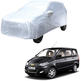                       AutoRetail Chevrolet ENJOY Silver Matty Car Body Cover for 2015 Model (Mirror Pocket, Triple Stiched)                                              