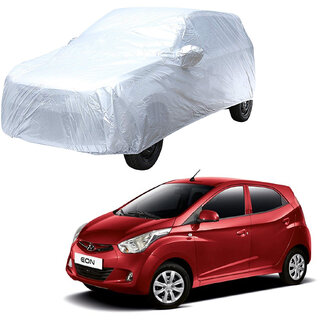                       AutoRetail Hyundai Eon Silver Matty Car Body Cover for 2015 Model (Mirror Pocket, Triple Stiched)                                              