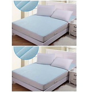 Luxmi Set of 2 Non Woven Fabric Waterproof Double Bed Mattress Protector Sheet with Elastic Strap - Blue