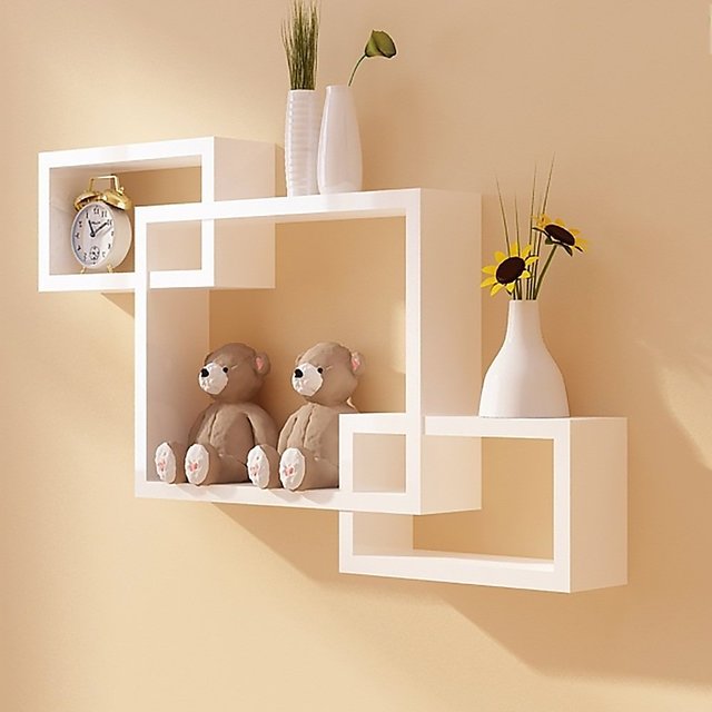 Buy Sunshinewood Wooden Wall Shelf Rack White Interscting Wall Shelf Rack Set 3 White Online Get 66 Off