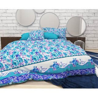 BRiDA 3D FLORAL PRINTED POLYCOTTON DOUBLE BEDSHEET WITH TWO PILLOW COVER