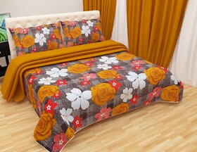 BRIDA FLORAL PRINTED 3D POLYCOTTON BEDSHEET WITH TWO PILLOW COVER (BI11)