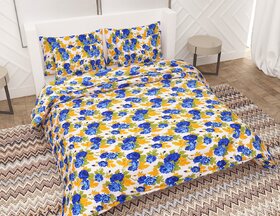 BRiDA WHITE BLUE FLORAL PRINTED BEDSHEET WITH TWO PILLOW COVER (BI13)