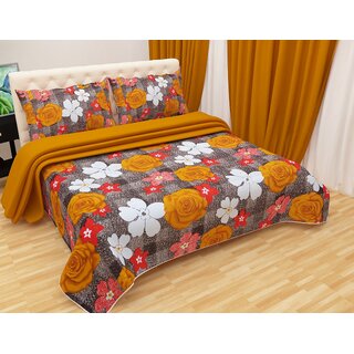 BRIDA FLORAL PRINTED 3D POLYCOTTON BEDSHEET WITH TWO PILLOW COVER (BI11)