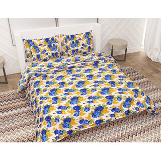 BRiDA WHITE BLUE FLORAL PRINTED BEDSHEET WITH TWO PILLOW COVER (BI13)