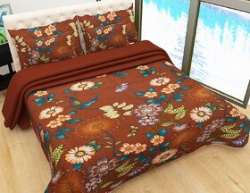 BRiDA BROWN FLORAL PRINTED BEDSHEET WITH TWO PILLOW COVER ( BI20)