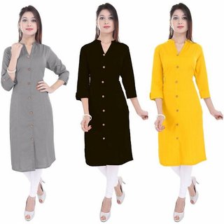 Purvahi solid knee length cotton kurta with wooden butt