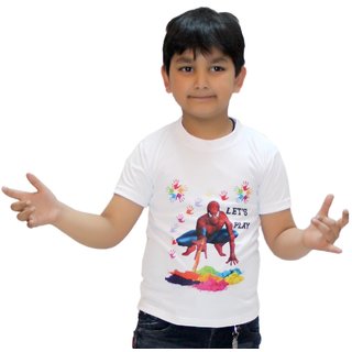 Kaku Fancy Dresses Spider Man Printed Holi Round Neck Half Sleeves T-Shirt -Multicolor