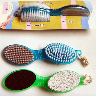 NEW-4 in 1 Multi-use Foot Care Brush Pumice Scrubber Pedicure Tool Set Pack Of 1 ( Multi color )