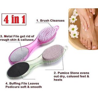                       NEW-4 in 1 Multi-use Foot Care Brush Pumice Scrubber Pedicure Tool Set Pack Of 1 ( Multi color )                                              