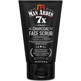 Man Arden 7X Activated Charcoal Face Scrub 100ml - Infused with Vitamin C  Menthol
