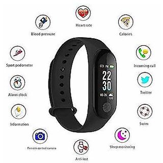 M3 Black Health Fitness Band with Heart Rate Sensor, Pedometer and Sleep Monitoring
