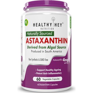 HealthyHey Nutrition Astaxanthin Naturally Sourced from Algae  NonSynthetic  Support Healthy Ageing 60 Veg Cap
