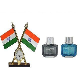 love4ride Carpoint Combo of Indian Flag With Clock And Concept Car Air Freshener Perfume (Single Perfume - Assorted Color)