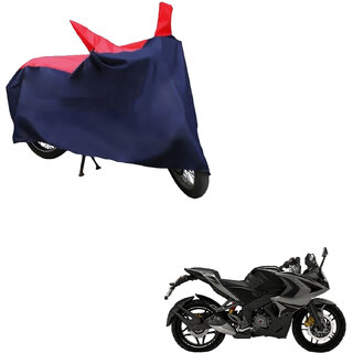                       AutoRetail Dust Proof Two Wheeler Polyster Cover for Bajaj Pulsar RS 200 STD (Mirror Pocket, Red and Blue Color)                                              
