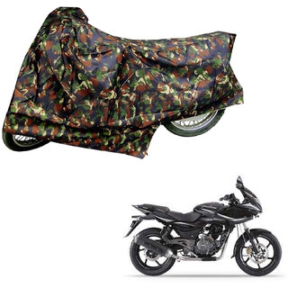                       AutoRetail Two Wheeler Polyster Cover for Bajaj Pulsar 200 NS with Sun Protection (Mirror Pocket, Jungle Color)                                              