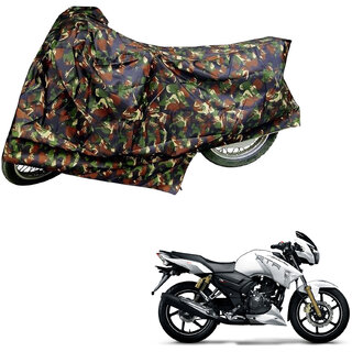                       AutoRetail Dust Proof Two Wheeler Polyster Cover for TVS Apache RTR 180 (Mirror Pocket, Jungle Color)                                              