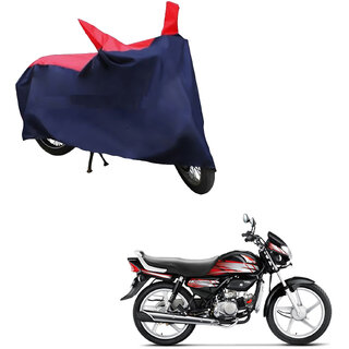                       AutoRetail UV Resistant Two Wheeler Polyster Cover for Hero HF Deluxe (Mirror Pocket, Red and Blue Color)                                              