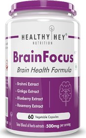 HealthyHey Nutrition BrainFocus  Natural Brain Health Formula for Memory  Focus  60 Veg Capsules