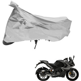                      AutoRetail Dust Proof Two Wheeler Polyster Cover for Bajaj Pulsar RS 200 STD (Mirror Pocket, Silver Color)                                              