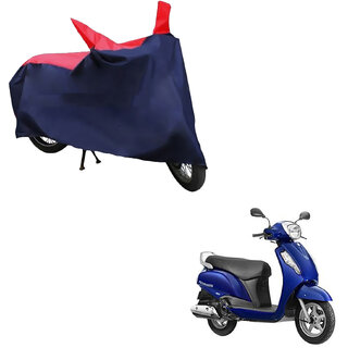                       AutoRetail Custom Made Two Wheeler Polyster Cover for Suzuki Access (Mirror Pocket, Red and Blue Color)                                              