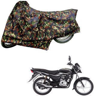                       AutoRetail Two Wheeler Polyster Cover for Bajaj Platina 100 Es with Mirror Pocket (Jungle Color)                                              