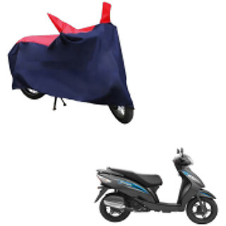                       AutoRetail Custom Made Two Wheeler Polyster Cover for TVS Wego (Mirror Pocket, Red and Blue Color)                                              