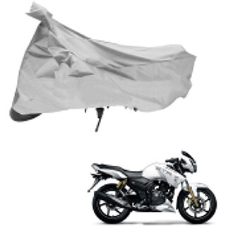                       AutoRetail Two Wheeler Polyster Cover for TVS Apache RTR 180 with Sun Protection (Mirror Pocket, Silver Color)                                              