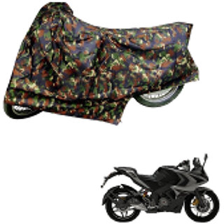                       AutoRetail Two Wheeler Polyster Cover for Bajaj Pulsar RS 200 STD with Mirror Pocket (Jungle Color)                                              