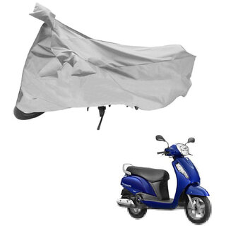                       AutoRetail Weather Resistant Two Wheeler Polyster Cover for Suzuki Access (Mirror Pocket, Silver Color)                                              