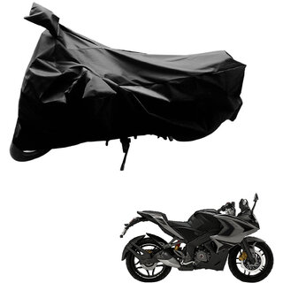                       AutoRetail Dust Proof Two Wheeler Polyster Cover for Bajaj Pulsar RS 200 STD (Mirror Pocket, Black Color)                                              