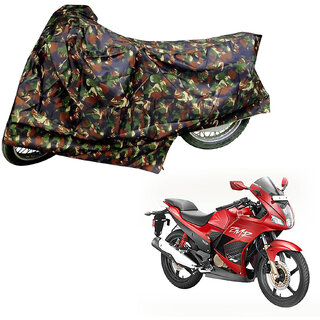                       AutoRetail Two Wheeler Polyster Cover for Hero Karizma ZMR with Mirror Pocket (Jungle Color)                                              