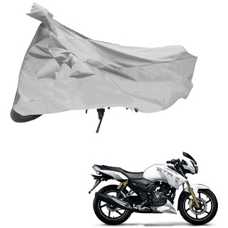                      AutoRetail Weather Resistant Two Wheeler Polyster Cover for TVS Apache RTR 180 (Mirror Pocket, Silver Color)                                              