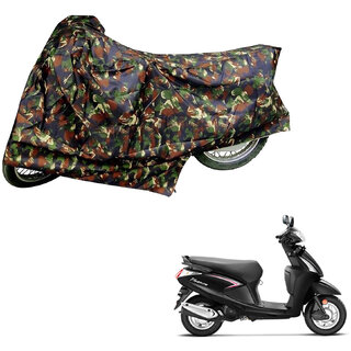                      AutoRetail Two Wheeler Polyster Cover for Hero Pleasure with Mirror Pocket (Jungle Color)                                              