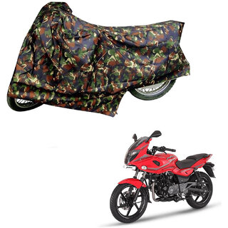                       AutoRetail Custom Made Two Wheeler Polyster Cover for Bajaj Pulsar 220 F (Mirror Pocket, Jungle Color)                                              